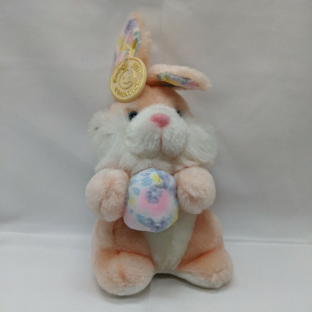 Vintage 10" Cuddle Wit Yellow Rabbit Bunny With Floral Easter Egg With Tag